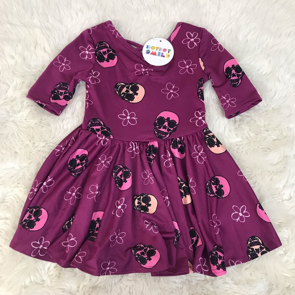 DOT DOT SMILE Baby Girl Halloween Twirly Dress Skulls Purple Size 6-12 Months